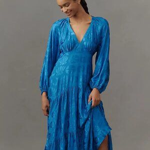 New Farm Rio Long-Sleeve V-Neck Jacquard Maxi Dress Deep Blue